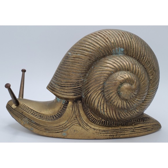 Vintage Large Matte Brass Snail Figurine Korea MCM Mid Century Modern Patina - Picture 1 of 13